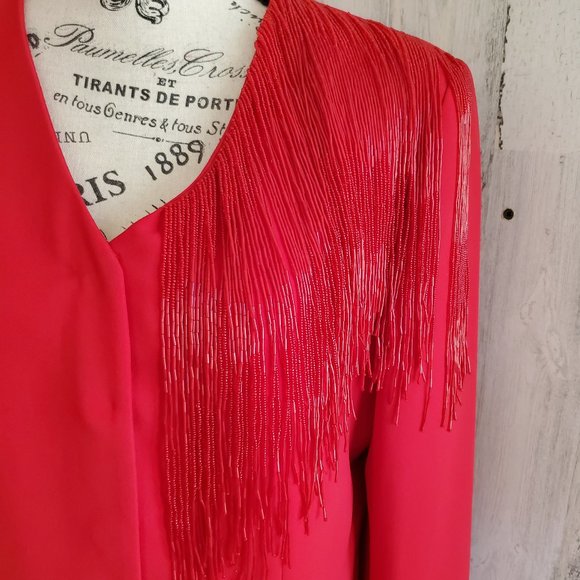 VINTAGE CARAMIA 2 PIECE BEADED FRINGE SKIRT SET SUIT - Picture 4 of 13